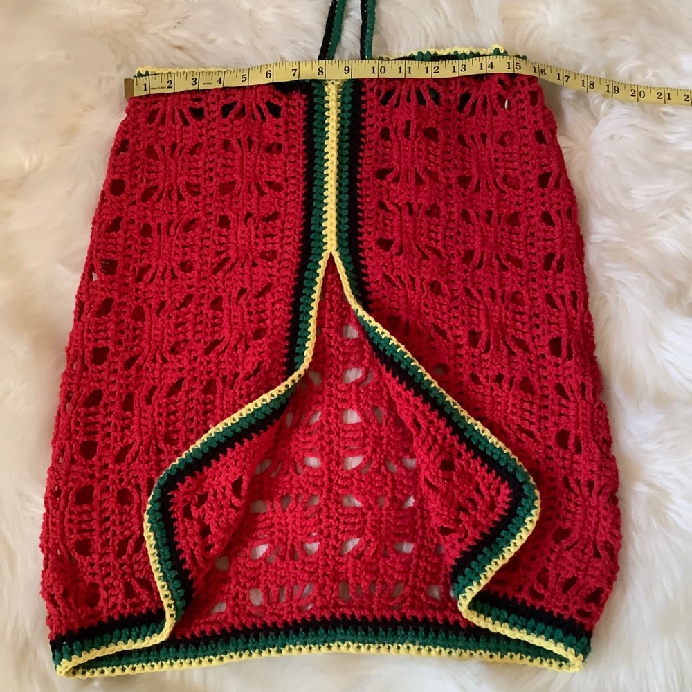 Handmade Crochet Rasta Halter Cover Up Red Green Yellow Swim Cover Up Small - Picture 2 of 13